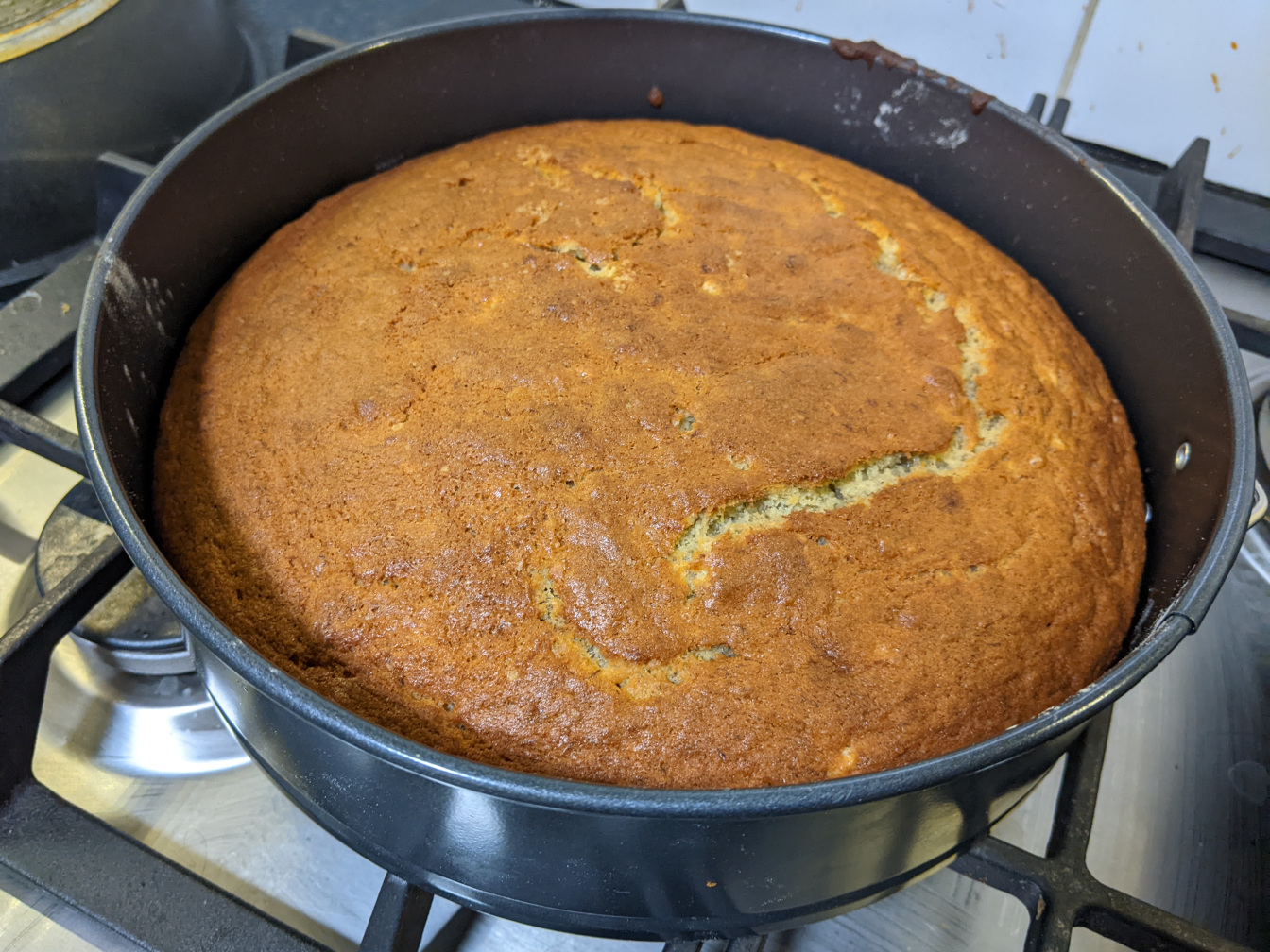 A banana cake with chocolate icing